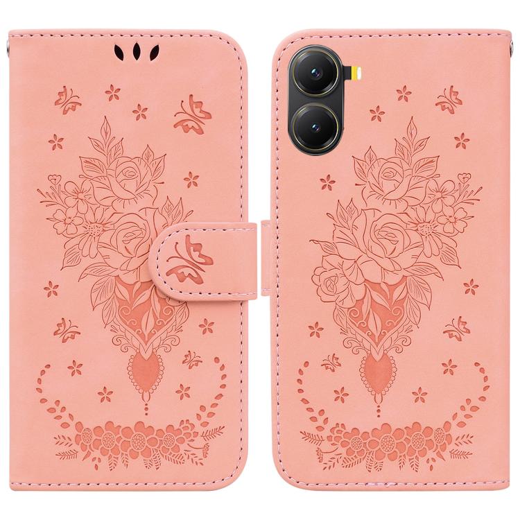 Butterfly Rose Embossed Leather Phone Case, For Redmi A7 Pro 4G / 5G 171mm / Poco C85x 5G, For Redmi Turbo 5 Max 5G / Poco X8 Pro Max 5G, For Redmi Turbo 5 5G / Poco X8 Pro 5G, For Redmi Note 15 Pro+ 5G 163.3mm / Poco M8 Pro 5G                         ...