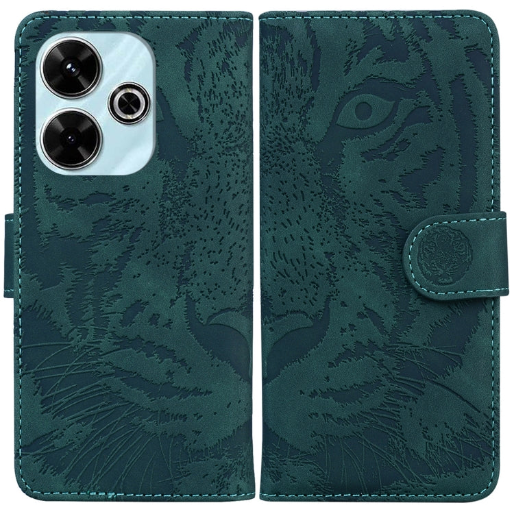 Teal tiger embossed flip phone case with magnetic strap and cutout for cameras