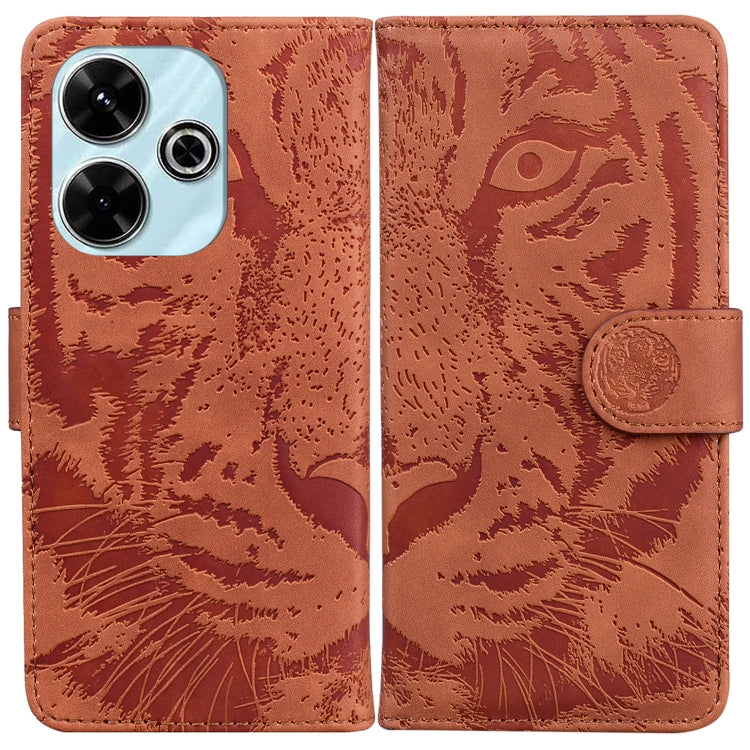 Brown tiger embossed flip phone case with magnetic strap and cutout for cameras
