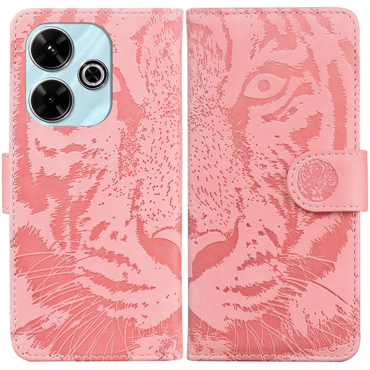 Pink tiger-embossed leather flip phone case with magnetic clasp