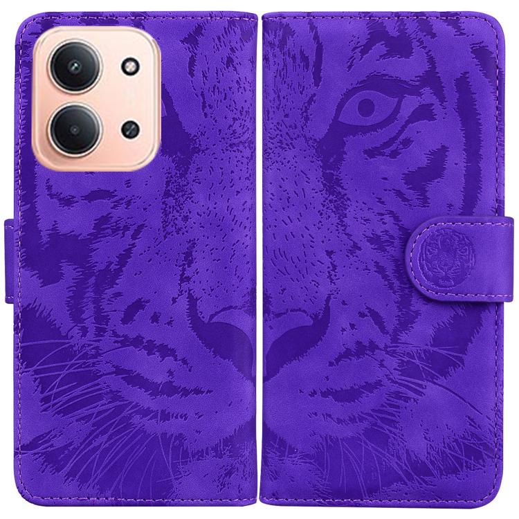Purple tiger embossing flip leather phone case with magnetic strap and card holder
