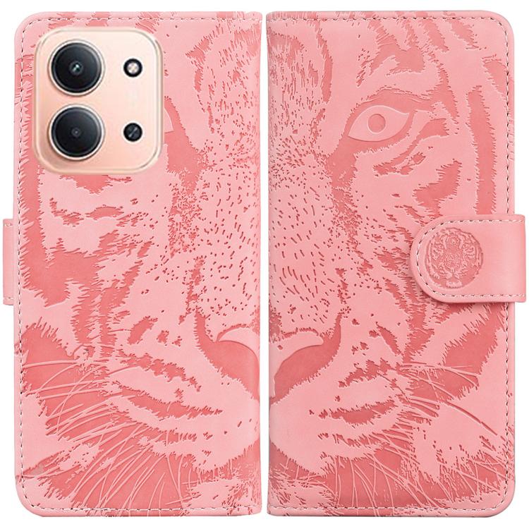 Pink tiger embossing flip leather phone case with magnetic strap and card holder