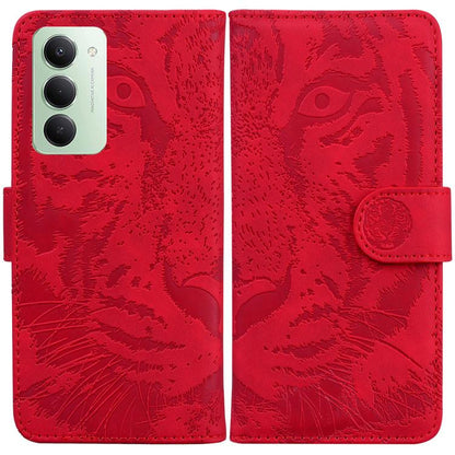 Red tiger embossing flip leather phone case with magnetic strap and card holder