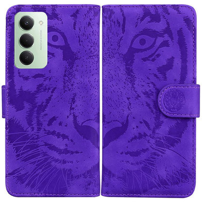 Purple tiger embossed flip phone case with magnetic strap and card slot