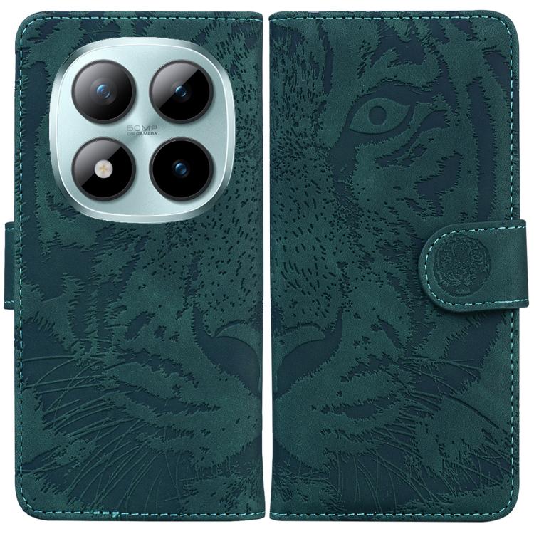 Tiger embossing flip leather phone case in dark green with cardholder strap.