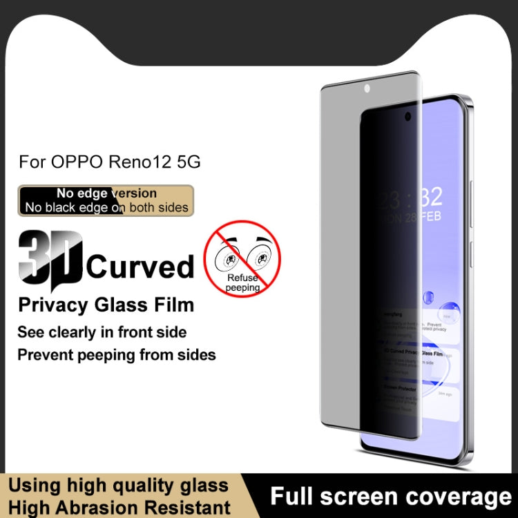 imak No Edge Version 3D Curved Privacy Full Screen Tempered Glass Film, For OPPO Reno12 Global