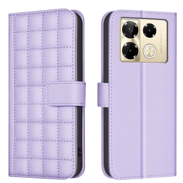 Purple quilted leather wallet phone case with side strap and card slot panel