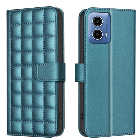 Teal quilted leather wallet phone case with square texture and magnetic flap closure