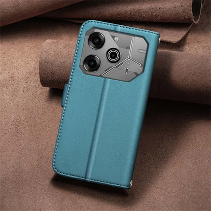 Teal quilted leather phone folio case with camera cutout and magnetic side flap