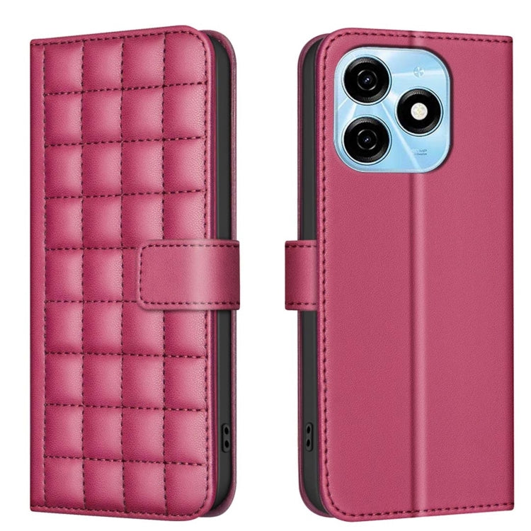 Square-texture leather phone case with quilted pattern and magnetic wallet flap, pink