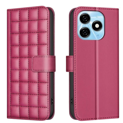 Square-texture leather phone case with quilted pattern and magnetic wallet flap, pink
