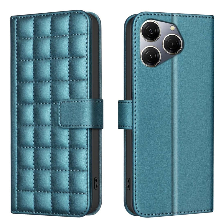 Blue quilted leather phone case with flip cover and side camera cutout