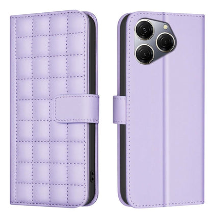 Light purple quilted leather phone case with flip cover and side camera cutout