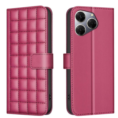 Magenta quilted leather phone case with flip cover and side camera cutout