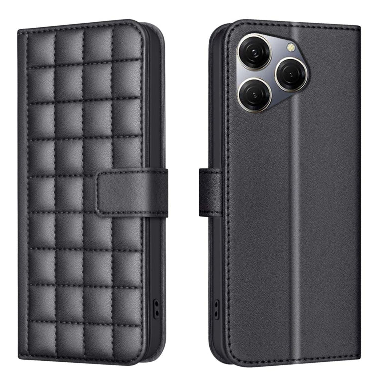 Black quilted leather phone case with flip cover and side camera cutout