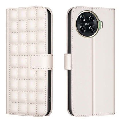 White quilted leather phone case with flip cover and side camera cutout