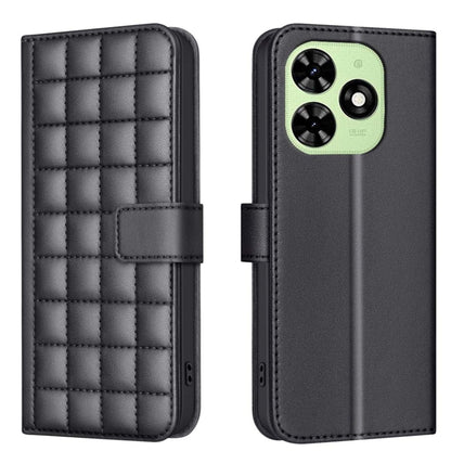 Quilted leather phone case with side buckle strap, black color, camera cutout opening.