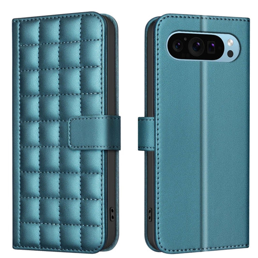 Turquoise quilted leather phone case with magnetic flap and cutouts