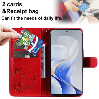 Cat and Bee Embossed Flip Leather Phone Case, For vivo V40 5G, For vivo Y28 4G