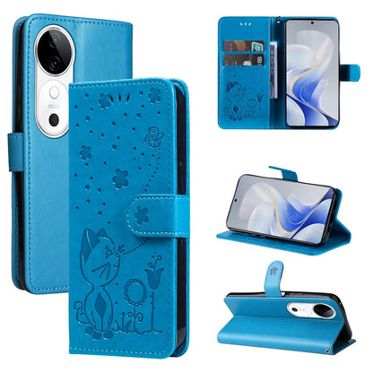 Cat and Bee Embossed Flip Leather Phone Case, For vivo V40 5G, For vivo Y28 4G