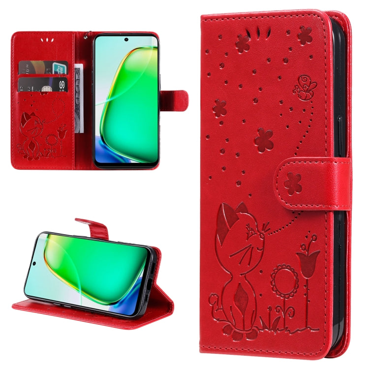 Cat and Bee Embossed Flip Leather Phone Case, For vivo V40 5G, For vivo Y28 4G