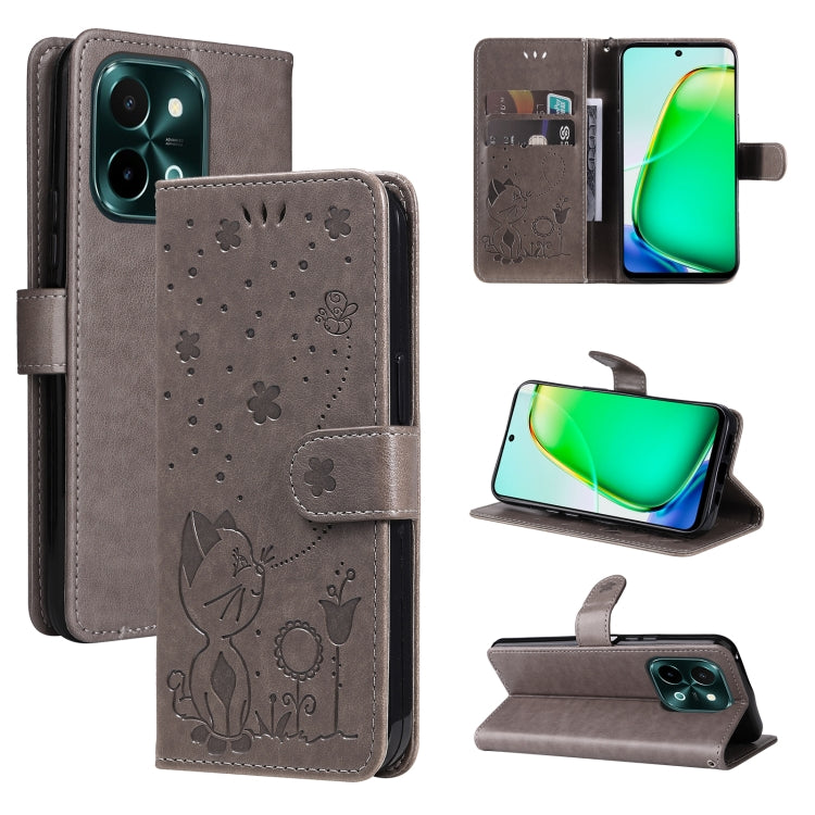 Cat and Bee Embossed Flip Leather Phone Case, For vivo V40 5G, For vivo Y28 4G