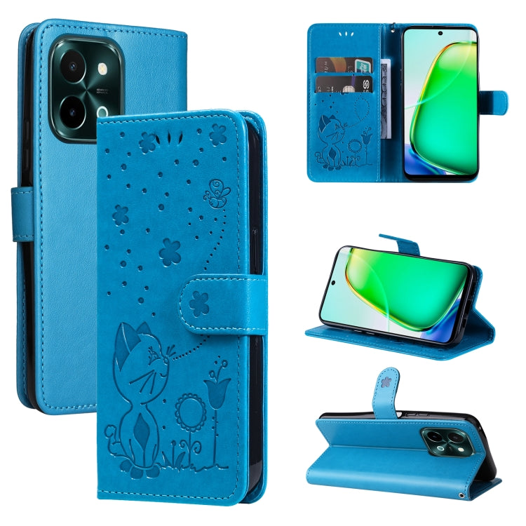 Cat and Bee Embossed Flip Leather Phone Case, For vivo V40 5G, For vivo Y28 4G