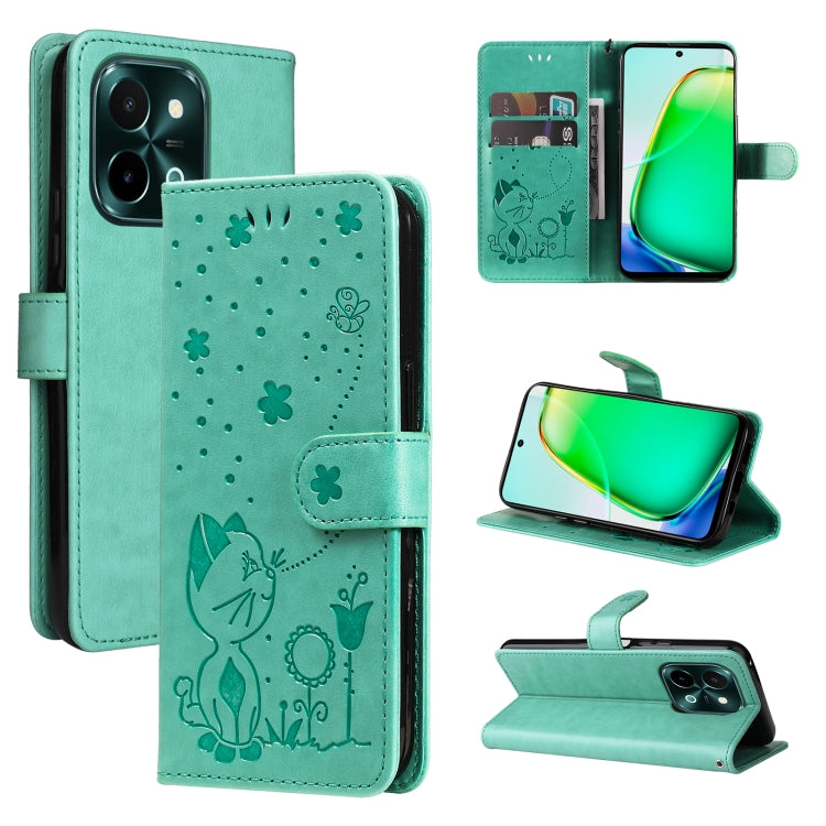 Cat and Bee Embossed Flip Leather Phone Case, For vivo V40 5G, For vivo Y28 4G