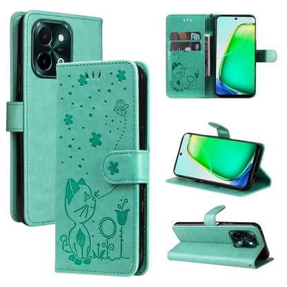 Cat and Bee Embossed Flip Leather Phone Case, For vivo V40 5G, For vivo Y28 4G