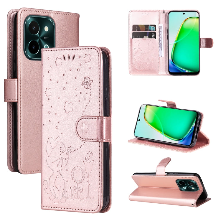 Cat and Bee Embossed Flip Leather Phone Case, For vivo V40 5G, For vivo Y28 4G