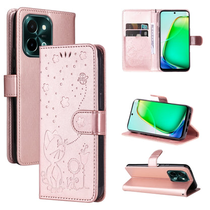 Cat and Bee Embossed Flip Leather Phone Case, For vivo V40 5G, For vivo Y28 4G