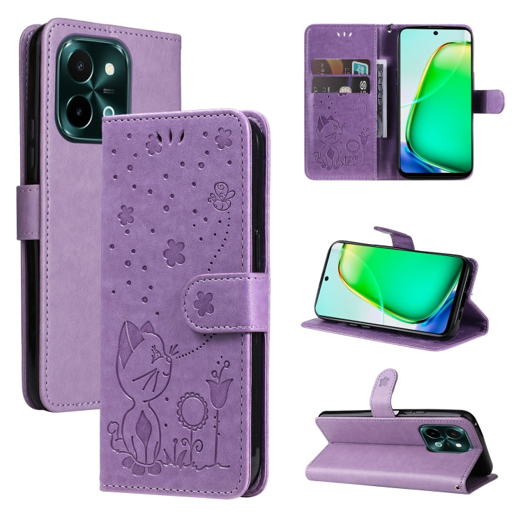 Cat and Bee Embossed Flip Leather Phone Case, For vivo V40 5G, For vivo Y28 4G