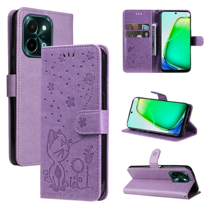 Cat and Bee Embossed Flip Leather Phone Case, For vivo V40 5G, For vivo Y28 4G