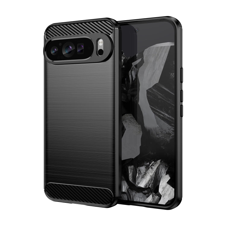 Black carbon-fiber style TPU phone case with camera cutouts and textured back