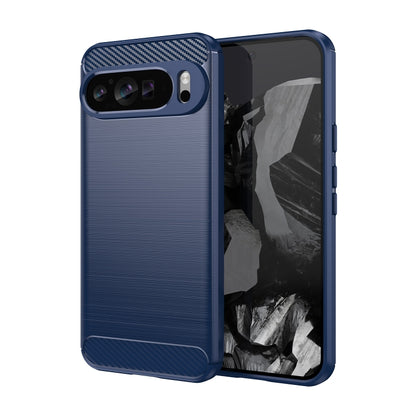 Blue carbon-fiber style TPU phone case with camera cutouts and textured grip