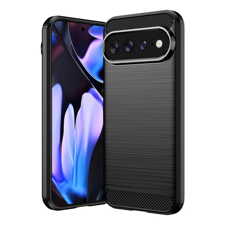 TPU phone case with brushed carbon-fiber texture, black