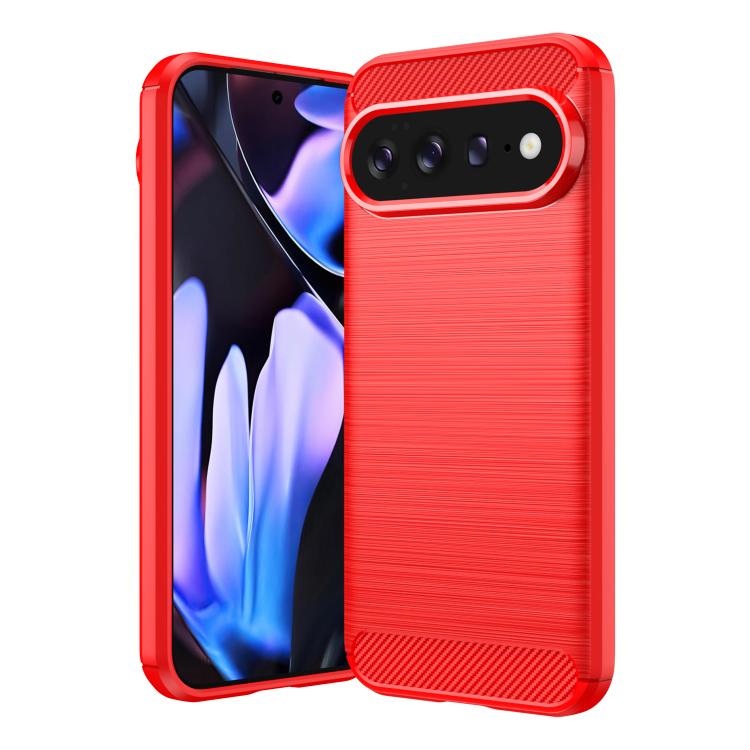 TPU phone case with brushed carbon-fiber texture, red
