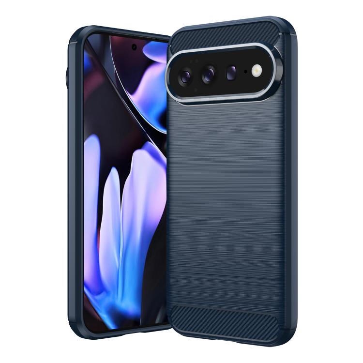 TPU phone case with brushed carbon-fiber texture, dark blue