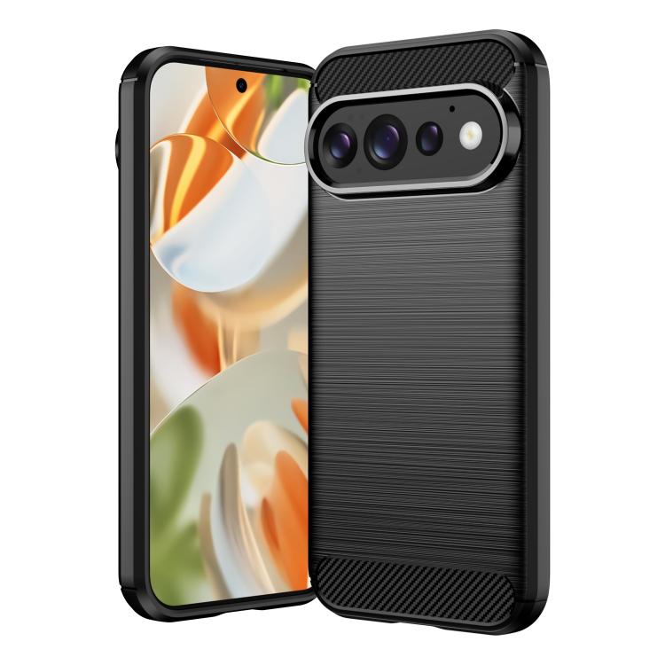 TPU phone case with brushed carbon-fiber texture, black