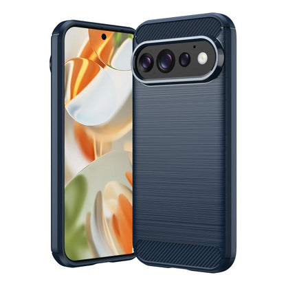 TPU phone case with brushed carbon-fiber texture, dark blue