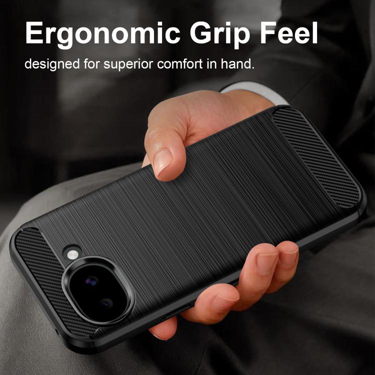 Black carbon-fiber textured TPU phone case with grip edges and camera opening