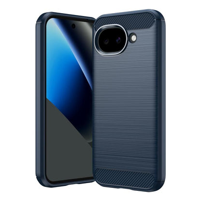 Blue-gray TPU phone case with carbon-fiber brushed texture and camera opening