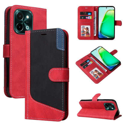 Three Color Splicing Leather Phone Case, For vivo V40 5G, For vivo Y28 4G