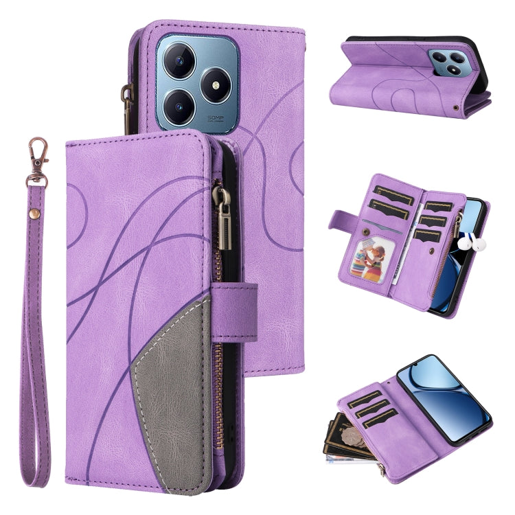 Dual-color 9 Card Slots Zipper Wallet Leather Phone Case, For Realme 16T 5G, For Realme P4x 5G, For Realme C63 / C61 / Note 60