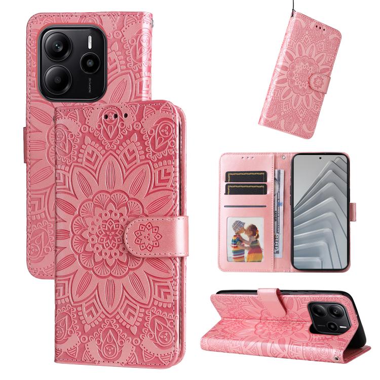 Rose gold embossed sunflower leather phone case with magnetic folio and card slots