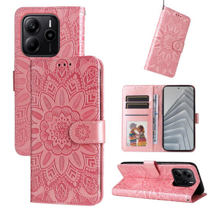 Rose gold embossed sunflower leather phone case with magnetic folio and card slots