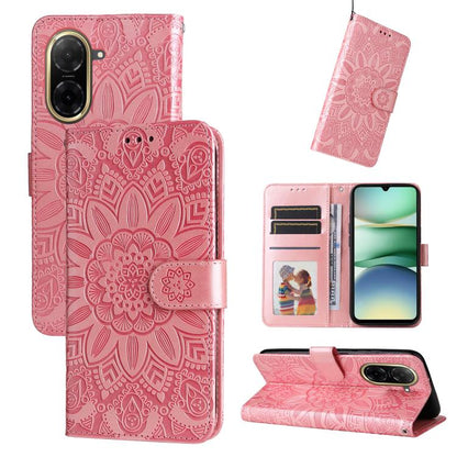 Rose gold embossed sunflower leather phone case with magnetic folio and card slots