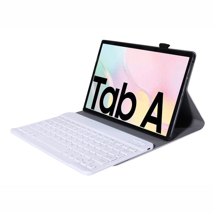 Black tablet case with detachable keyboard angled stand, viewing tablet screen