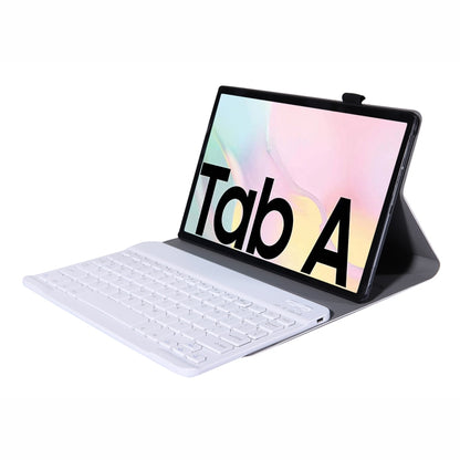 Black tablet case with detachable keyboard angled stand, viewing tablet screen