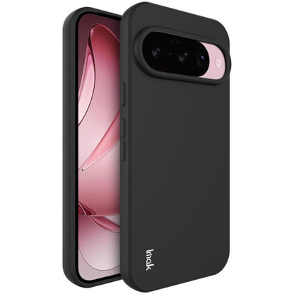 Black frosted TPU phone case on a phone with camera opening and button cutouts